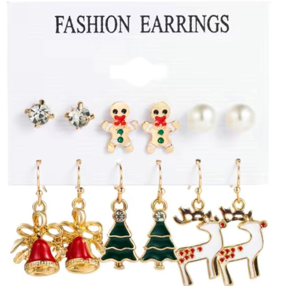 1222.🎄6-pairs Christmas Dangle and Stud Earrings